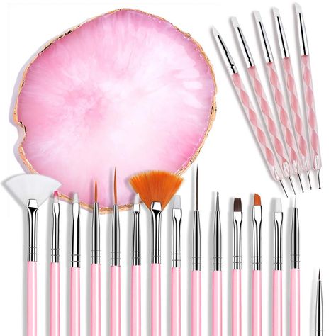 21 Pcs Nail Art Brushes Nail Art Tool Set Resin Palette Nail Art Painting Mixed Color 2 Way Acrylic Silicone Carving Pen Dotting Pen Tool Manicure Kit DIY Makeup Display Board for Home Salon, Pink (As an Amazon Associate I earn from qualifying purchases) Resin Palette, Nail Art Dotting Tool, Nail Art Painting, Makeup Display, Manicure Diy, Art Tool, Manicure Kit, Diy Nail Art, Nail Art Kit