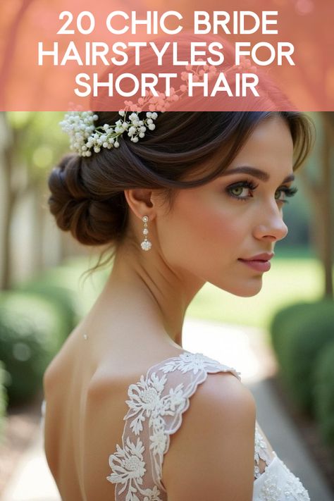 Did you know that bride hairstyles for short hair can be just as stunning and versatile as longer styles? Dive into our wedding article packed with 20 breathtaking photos. Discover trendy updos, chic pixies, and elegant bob styles perfect for your big day. Get inspired by gorgeous accessories and fresh color ideas that’ll have you rethinking everything you thought you knew about short hair! Bridal Bun Short Hair, Undercut Bridal Hair, Hair Styles For A Bride, Bride Hairstyles For Short Hair, Bun Short Hair, Romantic Waves, Trendy Updos, Short Hair Bride, Vintage Curls