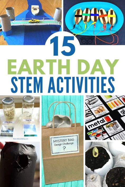 15 fun Earth Day STEM activities. Hands-on lessons about recycling, conservation, and our environment. #stem #earthday #steam #stemeducation Earth Day Stem Activities, Earth Day Stem, Earth Day Games, Sustainability Activities, Environment Activities, Earth Activities, Elementary Stem Activities, Earth Week, Earth Day Projects