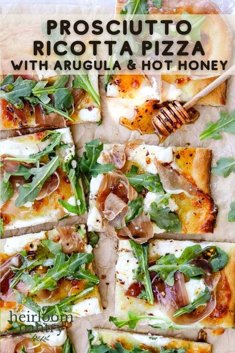 Pizza Arugula Prosciutto, Arugula Balsamic Pizza, Pizza Toppings Prosciutto, Arugula Proscuitto Pizza, Brie And Prosciutto Pizza, Lemon Ricotta Flatbread, Peach Ricotta Pizza, Procuitto Arugula Pizza, Flatbread Pizza Appetizers