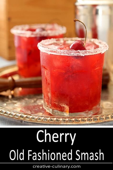 This Cherry Old Fashioned Smash is a favorite during cherry season; make sure you grab some since they are soon gone and this one should not be missed! via @creativculinary Cherry Old Fashioned, Cherry Drink, Bourbon Smash, Cherry Brandy, Bourbon Drinks, Cherry Season, Bourbon Cocktails, Whiskey Sour, Cocktail Drinks Recipes