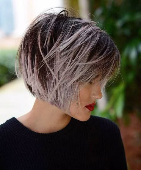 7 Chic, Short Hairstyles For the New Year - Eluxe Magazine #shorthair #hairstyles #hairtrends #shorthaircuts #shorthaircutsforwomen Short Textured Hair, Purple Balayage, Balayage Bob, Short Shag Haircuts, Short Shag Hairstyles, Shag Hairstyles, Ombré Hair, Shag Haircut, Short Bob Hairstyles