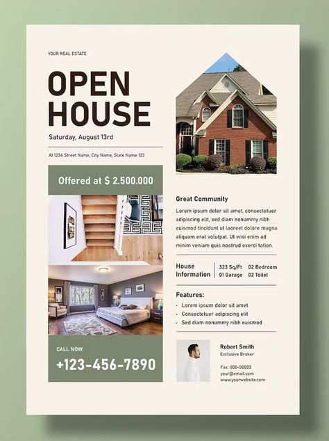 Real Estate Open House Flyer Template AI, EPS, PSD Open House Brochure, Event Flyer Design, Open House Flyer, Editorial Design Magazine, Professional Flyer Design, Open House Real Estate, Real Estate Advertising, Real Estate Marketing Design, Business Book