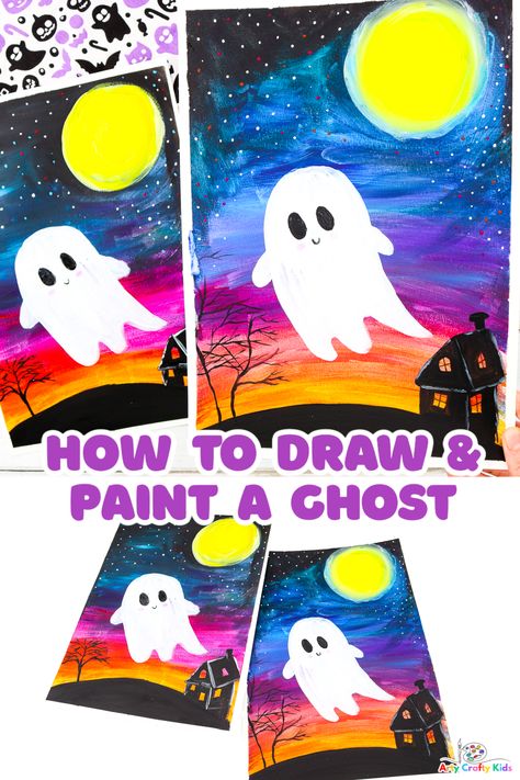 Ghost Art Projects For Kids, Ghost Crafts Preschool, Paint A Ghost, Aesthetic Craft Ideas, Halloween Elementary, Halloween Art Lessons, Craft Ideas For Beginners, Halloween Teaching, Aesthetic Craft