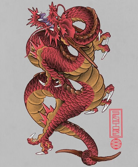 Dragon Red Tattoo, Dragon Irezumi, Traditional Tattoo Dragon, Ryu Dragon, Ignorant Tattoo, Japan Dragon, Tattoos Dragon, Red Dragon Tattoo, Dragon Tattoos For Men