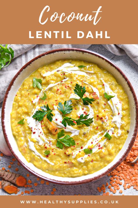 🌿✨ Flavorful Coconut Lentil Dahl Recipe! 🥥🍛 Looking for a hearty and delicious plant-based meal? Our Coconut Lentil Dahl is a must-try! Bursting with aromatic spices and creamy coconut goodness, this dish is sure to tantalize your taste buds. 🤤💚 #VeganRecipes #CoconutLentilDahl #HealthyMeals #PlantBasedDiet #DeliciousandNutritious #HealthySupplies Coconut Dahl Recipe, Dishoom Recipe, Green Lentil Dahl Recipe, Coconut Daal, Dahl Recipe Indian, Coconut Dhal, Coconut Dahl, Dahl Recipes, Lentil Dahl Recipe