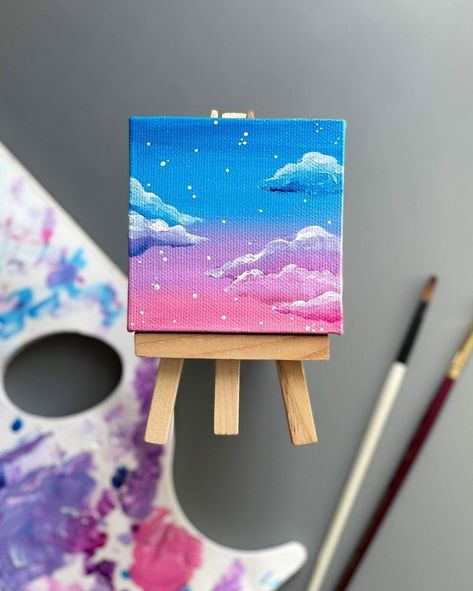 Cool Sunset, Mini Tela, Sunset Paintings, Sky Paintings, Canvas With Acrylic Paint, Dreamy Clouds, Candy Clouds, Art Painting Tools, Animation Art Sketches