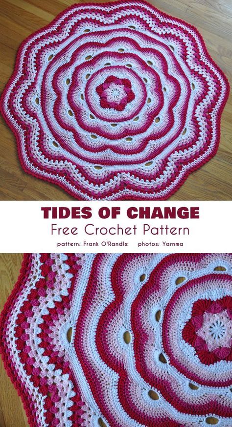 Tides of Change Free Crochet Pattern Circle To Square Crochet, Round Crochet Blanket Pattern Circles, Motif Mandala Crochet, Crochet Blanket Stitch, Crazy Crochet, Afghans Crochet, Crochet Rug Patterns, Crochet Rugs, Crochet Mandala Pattern