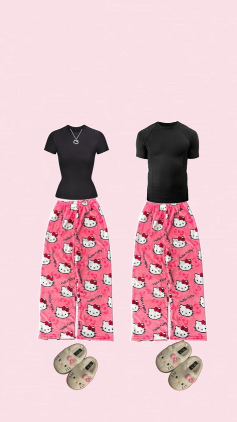 Hello Kitty Couple, Kitty Couple, Pj Outfit, Bff Matching Outfits, Couple Matching Outfits, Fasion Outfits, Cute Couple Outfits, Trendy Outfits For Teens, Cute Lazy Outfits