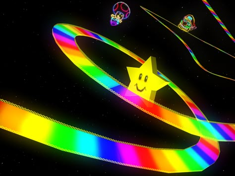 Rainbow Road Rainbow Road Mario Kart, Rainbow Road, Broken Dreams, Cursed Memes, Mario Kart, Aesthetic Colors, 90s Kids, Smiley Face, A Rainbow