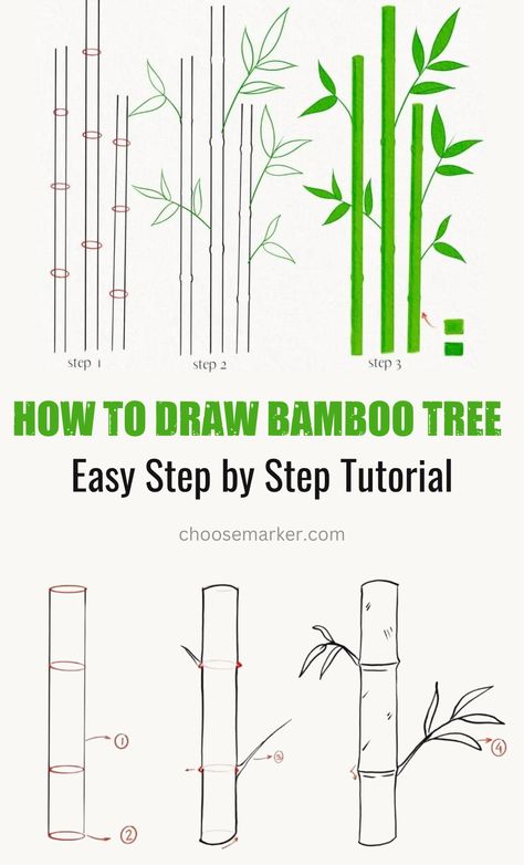 Put your art skills to the test and learn how to draw a beautiful bamboo tree 🎨🌳 Follow step-by-step instructions 📝 in this easy tutorial and create your masterpiece! 🤩 Bamboo Easy Drawing, How To Draw Bamboo Step By Step, Bamboo Pencil Drawing, Tree Drawing Tutorial Step By Step, How To Draw Bamboo, Bamboo Drawing Sketch, Draw Bamboo Tree, Bamboo Drawing Simple, Bamboo Tree Drawing