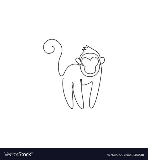 One Line Monkey Tattoo, Howler Monkey Tattoo, Monkey Tattoo Design, Mario Tattoos, Thailand Tattoos, One Line Animals, Monkey Tattoo, Mario Tattoo, Monkey Drawing