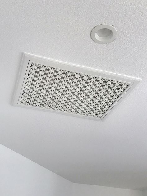 Decorative Vents with Vent + Cover - KristyWicks.com Air Vents In Ceiling, Ceiling Vents Cover Ideas, Attic Fan Cover Ideas, Ceiling Vent Cover Ideas, Crawl Space Vent Covers, Bathroom Exhaust Fan Cover, Bathroom Fan Cover, Exhaust Fan Cover, Kristy Wicks