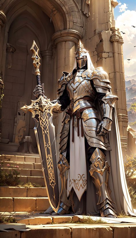 Holy Knight Fantasy Art, Paladin Dnd, Fantasy Costume Design, Knight Fantasy, Dark Paladin, Holy Knight, Warrior Concept Art, Ancient Armor, Dragon Knight