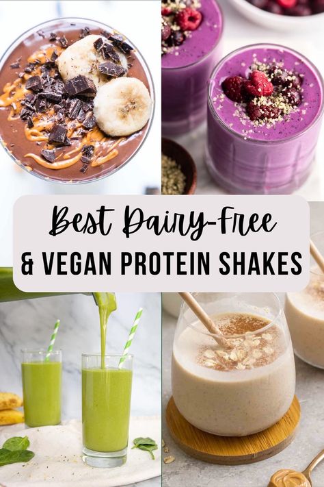 Looking for the best dairy free protein shakes? You're in the right place. Read on to get the low-down on vegan pre-made shakes, protein powders, and smoothie recipes. Eden Diet, Dairy Free Protein Shake, Bariatric Protein Shakes, Protein Powder Recipes Shakes, Shakes Protein, Vegan Protein Shake, Dairy Free Protein, Protein Shakes Recipes, Protein Powder Shakes