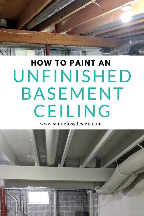 Learn how to paint an unfinished basement. Paint is the perfect way to make your exposed basement ceiling and rafters look good on a budget. Unfinished Basement Ceiling, Exposed Basement Ceiling, Basement Ceiling Painted, Basement Paint, Basement Decoration, Basement Painting, Architecture Renovation, Dream Basement, Ceiling Painting