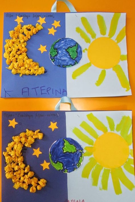 Day And Night Crafts Preschool, Planets Activities Preschool, Space Arts And Crafts For Kids, Moon Crafts Preschool, Day And Night Crafts For Kids, Space Kids Crafts, Space Art Preschool, Planet Crafts For Kids, Space Theme Crafts