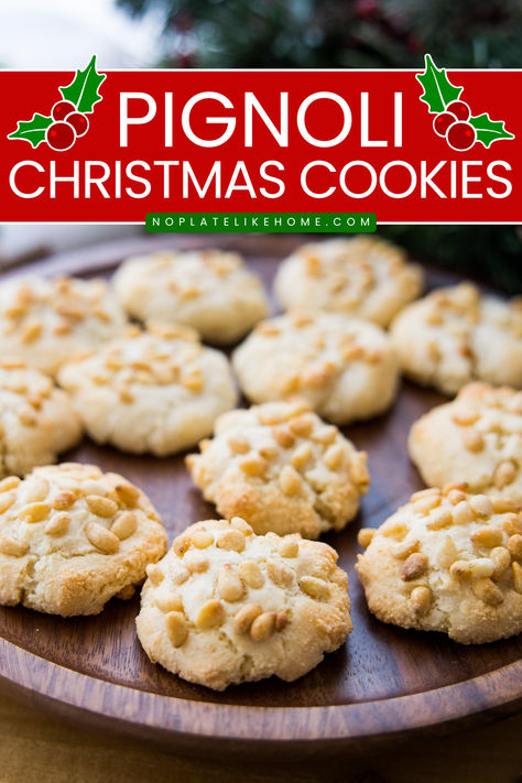 This Pignoli cookie recipe is a classic Italian treat and easy recipe! They have a rich almond flavor with a chewy texture and nutty flavor and are made with just a few simple ingredients. They’re perfect to enjoy with your coffee or tea. Add this popular, yet very simple to make, Italian cookie to your holiday baking. Plus, they’re gluten-free. Italian Pinole Cookies, Pignoli Cookies Giada, Easy Recipes Italian Christmas Cookies, Gluten Free Pignoli Cookies, Italian Walnut Cookies Recipe, Italian Pignoli Cookies, Anisette Cookies Italian, Italian Walnut Cookies, Pinoli Cookies Recipes