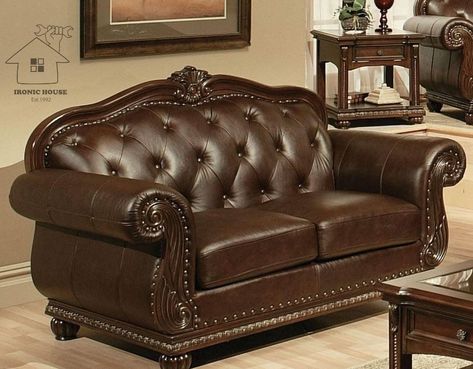 IRONIC HOUSE Solid Teak Wood Sofa Set | Wooden Sofa Set | Living Room Furniture (3+2+1, Dark Brown) with Coffee Table : Amazon.in: Home & Kitchen Sofa Ideas, Brown Couch, Couch And Loveseat, Regal Design, Rolled Arm Sofa, Acme Furniture, Leather Loveseat, Traditional Furniture, Loveseat Sofa