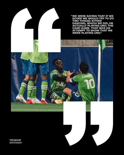 Seattle Sounders FC’s Instagram profile post: “Biggggg @uno guys 😂😂” Sports Statistics Graphic Design, Sports Quote Graphic Design, Football Content Ideas, 3 Post Instagram Design, Football Instagram Post, Sports Social Media Post, Testimonial Ads, Football Graphic Design, Football Playbook