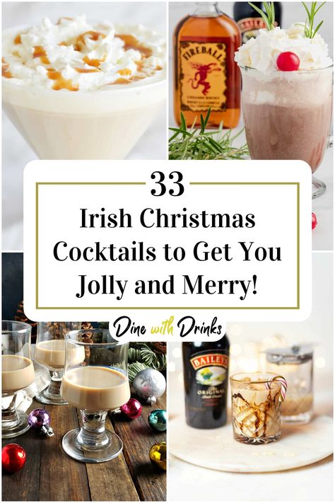 Collage of 4 irish christmas cocktails. Christmas Drinks With Baileys Irish Cream, Drinks Using Baileys Irish Cream, Hotty Toddy Drink, Baileys Irish Cream Cocktails, Irish Cocktail Recipes, Irish Whiskey Drinks, Jameson Drinks, Hot Christmas Drinks, Irish Cream Drinks