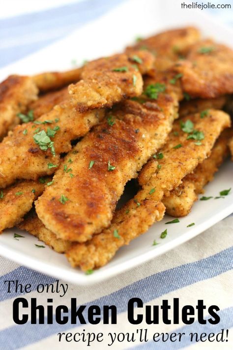 This Chicken Cutlets recipe is an easy Italian weeknight dinner option. It's a healthy chicken dish that is breaded and lightly fried and then finished in the oven. They're super tender and have amazing flavor! Italian Cutlets, Chicken Cutlet Dinner Ideas, Easy Chicken Cutlet Recipes, Cutlet Recipes, Chicken Cutlet Recipes, Chicken Cutlet, Shabbat Dinner, Italian Night, Cutlets Recipes