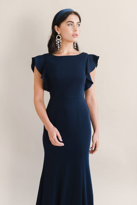 TH&TH - Bridesmaids Only Formal Maxi Dress With Sleeves, Cecelia Dress, Long Blue Dress, Backless Bodysuit, Crepe Gown, Long Sleeve Wedding Dress Lace, Stylish Work Attire, Daytime Dresses, Blue Bridesmaid Dresses