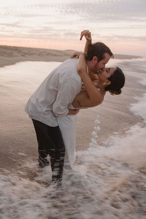 Tips for Perfect Beach Engagement Photos | Chloe Marie Photography | Should you send your photographer inspiration for your beach engagement photos? Yes! Based on the photos Sarah was sending me as inspiration for their beach engagement photos, I could tell that she really enjoyed the more joyful kind of shots with lots of movement and play. You can find more inspiration for your photoshoot when you click this pin! Beach Water Wedding Photos, Honeymoon Beach Photos, Engagement Photos Inspo Beach, Beach Romantic Photoshoot, Elegant Beach Engagement Photos, Cancun Engagement Photos, Timeless Engagement Photos Beach, Carmel Engagement Photos, Beach Photoshoot Film