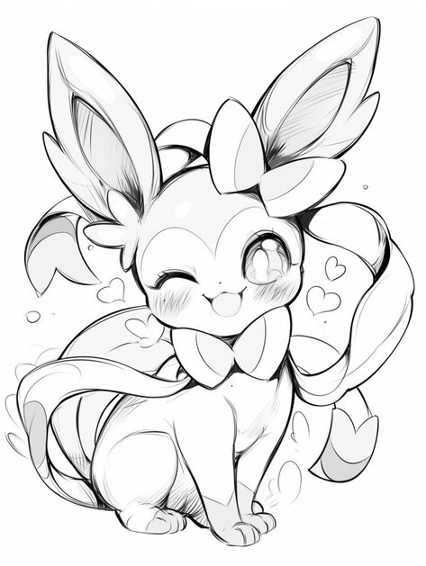 Pichu Drawing, Sylveon Drawing, Eevee Drawing, Pokemon Drawings Sketches, Sylveon Fanart, Eve Pokemon, Cute Eevee, Pokemon Coloring Sheets, Eevee Cute