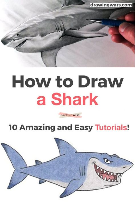 Draw A Shark, Shark Printables, Watercolor Christmas Cards Diy, 3d Pencil Drawings, Shark Painting, Shark Head, Shark Drawing, Big Shark, Sharks For Kids