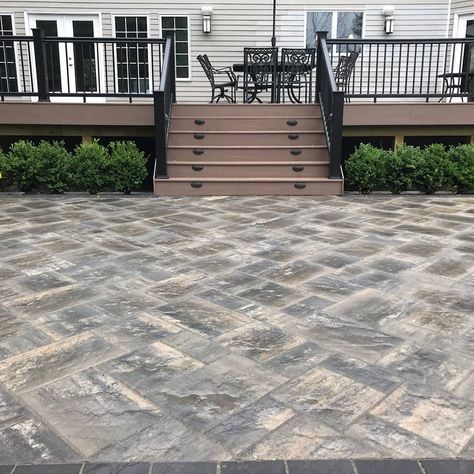 Dan Como & Sons on Instagram: “Hoff Inc. creates a stunning raised patio and walkway using all @unilock products Beacon Hill (Fossil) w. Treo (Charcoal) accent...Roman…” Raised Patio, Beacon Hill, Outside Living, Walkway, New Experience, Fossil, Living Spaces, Patio, Outdoor Decor