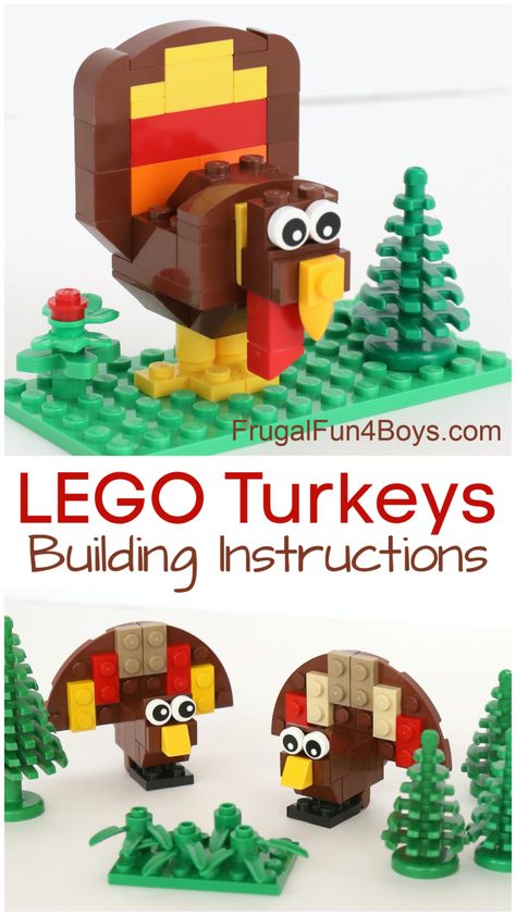 LEGO Turkey Building Instructions - Frugal Fun For Boys and Girls Lego Turkey, Lego Thanksgiving, Lego Challenge, Lego Club, Construction Lego, Lego Christmas, Thanksgiving Projects, Lego Diy, Lego Activities