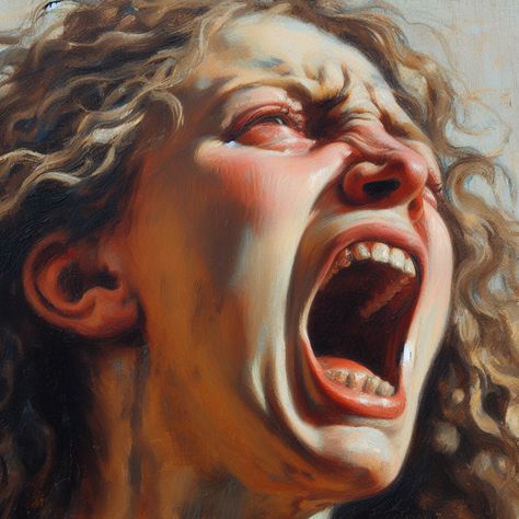 Capturing the raw emotion of a woman screaming into the wind in the style of an oil painting. This powerful artwork conveys a sense of liberation and untamed passion, inviting viewers to feel the intensity of the moment. Woman Screaming, Powerful Artwork, Raw Emotion, Contemporary Oil Paintings, Woman Painting, How To Raise Money, Face Painting, Woman Face, The Wind