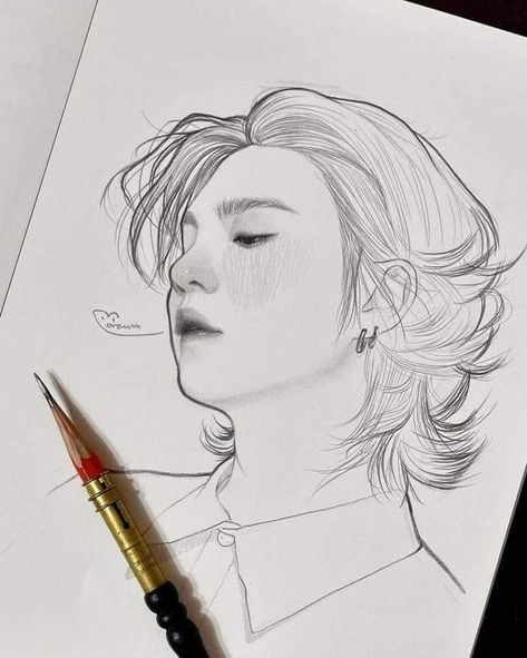 K Pop Sketches Easy, Aesthetic Human Drawing, Anime Transformation Art, Suga Sketch Easy, Yoongi Drawing Easy, Suga Drawing Easy, Suga Drawing Sketch, K Pop Drawings Easy, Bts Sketch Drawings