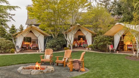 Hoedemaker Pfeiffer - Whidbey Island Retreat Hoedemaker Pfeiffer, Indoor Outdoor Bathroom, Glamping Resorts, Luxury Glamping, Cottage Exterior, Whidbey Island, Camping Glamping, Farm Stay, Garden Path