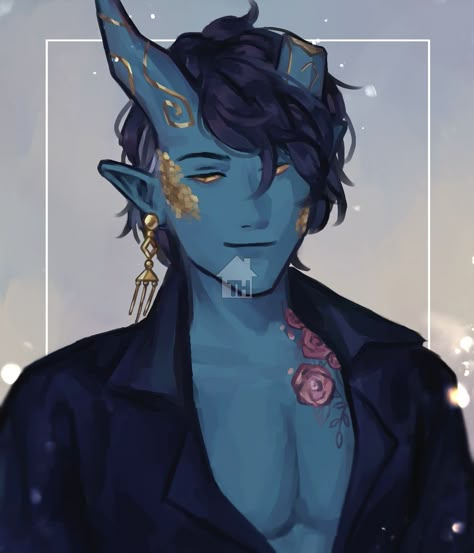 Green Tiefling Male, Tiefling Blue, Tiefling Oc Male, Blue Tiefling Woman, Tiefling Male Art, Tiefling Character Design Male, Blue Tiefling Male, Berserk Characters, Blue Tiefling