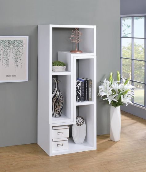 Console With Shelves, Apartment Tv Stand, Shaped Shelves, L Shaped Shelves, Bookcase White, Bookcase Tv Stand, Display Bookcase, Modern Entertainment Center, White Bookcase