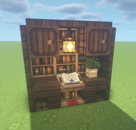 Minecraft Home Ideas Aesthetic, Bookshelf Minecraft Ideas, Things To Build In Minecraft Cottagecore, Interior Decorating Minecraft, Minecraft Wooden House Tutorials, Mc House Decor, Desk In Minecraft, Minecraft Study Room Ideas, House Decorations Minecraft