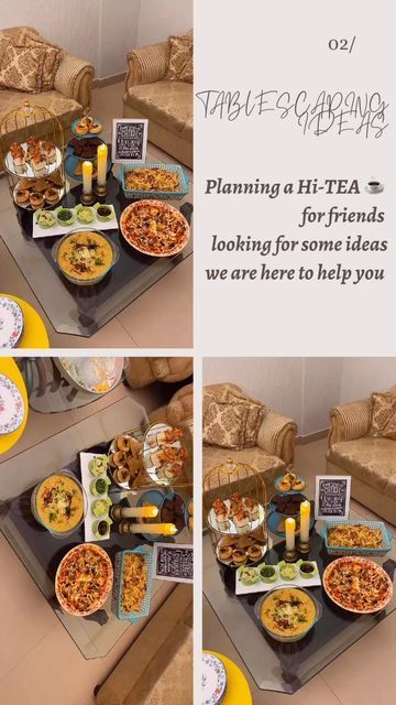 Fashion Vibes By Aaisha on Instagram: "Tablescaping Ideas Planning a HI-TEA party with friends we are here to help you out! 💫One thing which you have to focus on is the presentation If you are low in presentation no matter how much you spend on food if there’s no good presentation it will look totally off❕ 💫secondly Use Good Trendy crockery with some candles or flower arrangements watever possible & budget friendly ❕ 💫For hi-tea keep things a little light Don’t go for cheesy or heavy desi stu Hi Tea, Party With Friends, Pie In The Sky, Fashion Vibes, Good Presentation, Samosa, Chocolate Brownies, Sweet Savory, Party Inspiration