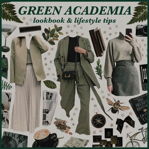 Green Academia Aesthetic Outfit, Academia Lookbook, Outfits Academia, Green Dark Academia, Dark Green Academia, Colorful Academia, Green Academia Aesthetic, Dark Academia Green, Podcast Recommendations