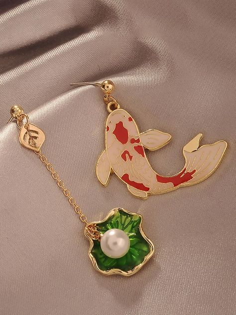 Gold Koi, Fish Earrings, Color Earrings, Lotus Leaf, Funky Jewelry, Earrings Cute, Girly Jewelry, Jewelry Inspo, Koi Fish