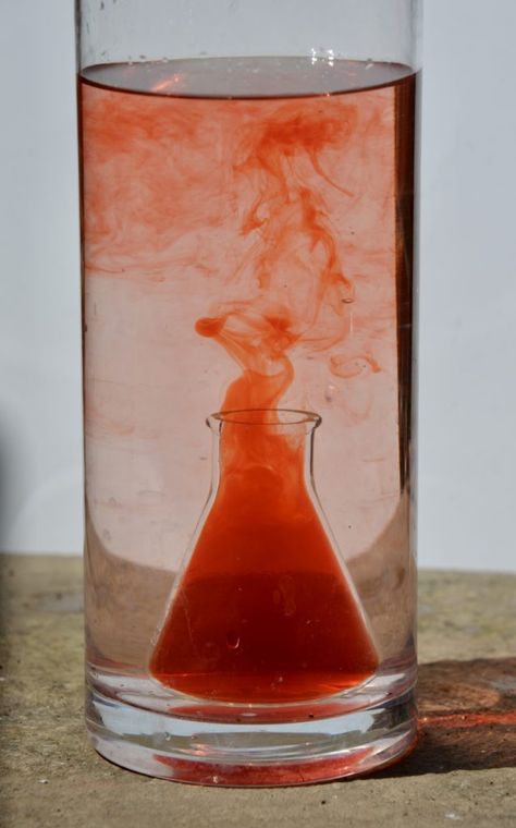 Create a convection current with warm and cold water. A great activity for learning about heat transfer. Heat Transfer Activities, Waldorf Lessons, Underwater Volcano, Conduction Convection Radiation, Convection Currents, Science Demonstrations, Water Experiments, Tectonic Plates, Cool Experiments