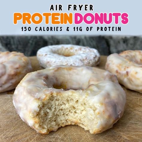 Healthy Donuts In Air Fryer, Healthy Air Fryer Donut Recipes, Protein Air Fryer Donut, Air Fryer Protein Bars, High Protein Air Fryer Desserts, Air Fryer Protein Dessert Recipes, Protein Meals Air Fryer, Air Fryer Protein Donut Recipes, Macro Air Fryer Recipes