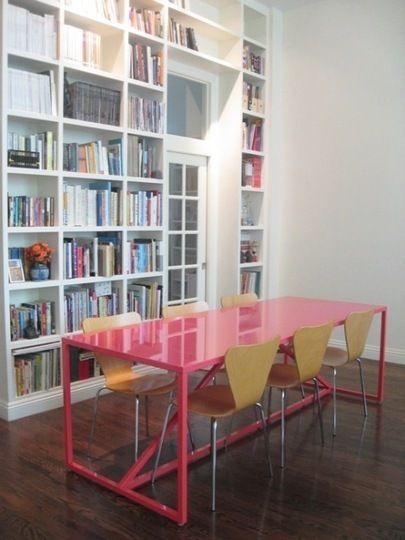 PINK Dinner Party Planning, Lacquer Furniture, Grey Dining Room, Old Plates, Pink Table, Blu Dot, The Room, Apartment Therapy, Apartment Living