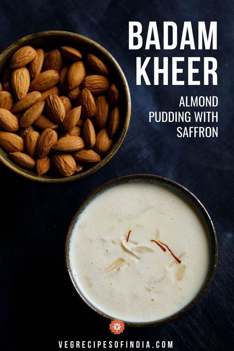 Badam kheer or almond kheer is a wonderful Indian dessert that is often made during festive occasions as it doesn't take much time to prepare. This easy recipe is similar to the homemade almond milk that I make but both the taste and consistency are different. Kheer is thick and creamy whereas the milk is light and refreshing. Check out how to make this dessert today! #Indianfood #Indiansweets #desserts #almondkheer #vegetarian #festivalfood Badam Kheer, Almond Pudding, Indian Cuisine Recipes, Indian Recipes Authentic, Kheer Recipe, Homemade Almond Milk, Indian Dessert, Almond Paste, Indian Dessert Recipes