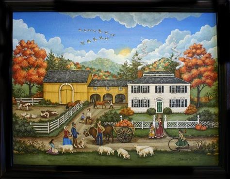 bonnie white folk art | Bonnie White: Fall At the Towne House Arte Folk, Red Barrel Studio, Find Art, Canvas Artwork, Pennsylvania, Online Art, Folk Art, Stretch Canvas, Giclee Print