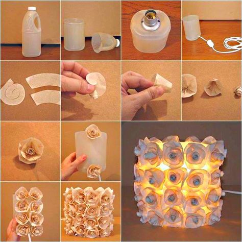 Make a beautiful rose lamp from a recycled plastic bottle Best Out of Waste http://calgary.isgreen.ca/ Wine Glass Candle Lamps, Plastik Recycling, Rose Lamp, Plastic Bottle Caps, Wine Glass Candle, Diy Plastic Bottle, Dekor Diy, Diy Chandelier, Diy And Crafts Sewing