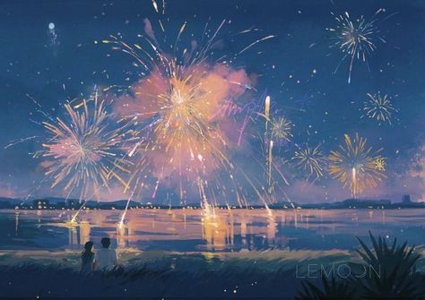 How To Draw Fireworks, Firework Painting, Fireworks Art, Background Drawing, Arte Inspo, Landscape Illustration, Sky Aesthetic, 그림 그리기, Pretty Art