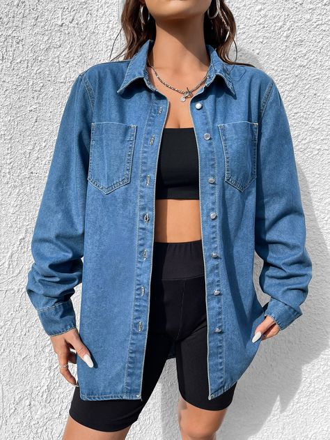 Long Sleeve Denim Shirt Outfit, Jeans Shirt Outfit Woman, Jean Shirts Women Outfits, Camisa Jeans Outfit Mujer, Oversized Jean Shirt Outfits, Denim Long Sleeve Shirt Outfit, Oversized Denim Shirt Outfit, Denim Shirt Outfit Women, Jean Shirt Outfits