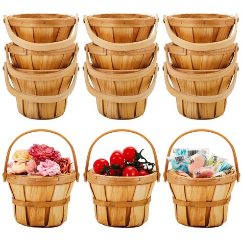 PRICES MAY VARY. Gift Baskets Empty Bulk: you'll receive 10 pieces of these berry baskets, it can be applied for arts and crafts, theme parties, gift baskets, receptions, decorations and centerpieces of the appearance of the countryside; The generous amount certainly meets your needs; Purely handmade, each basket has its own different style, and the texture will be different Quality Material: each of the wooden gift baskets is crafted from quality wood, reliable and safe, purely handmade, each b Berry Basket, Farmers Market Decor, Bushel Baskets, Harvest Basket, Candy Basket, Wedding Flower Girl Basket, Candy Flowers, Strawberry Decorations, Wooden Basket